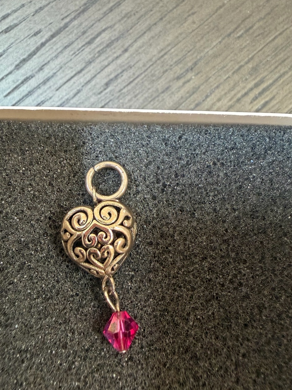Lia Sophia Gold-Tone Filigree Heart Charm with Hot Pink Crystal Drop